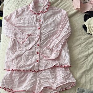 LAKE Charming Pink Striped Pajama Set with Red Accents